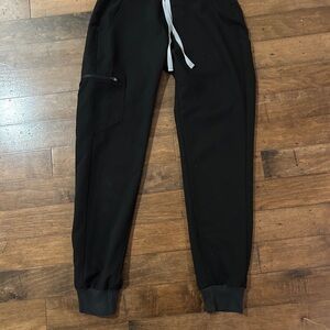 Figs Black Jogger Sweatpants with Gray Drawstring